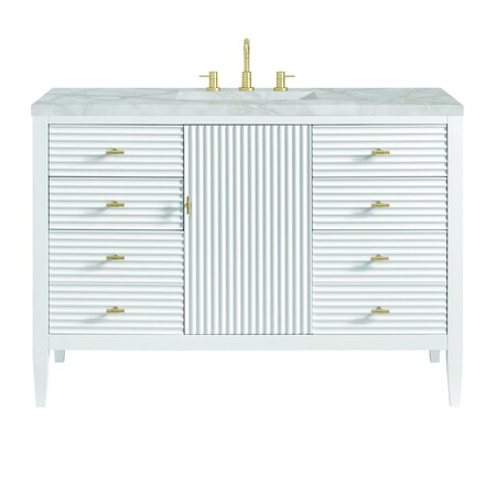 James Martin Vanities 48'' Vanity, Bright White w/ 3 CM Victorian Silver Quartz Top 485-V48-BW-3VSL
